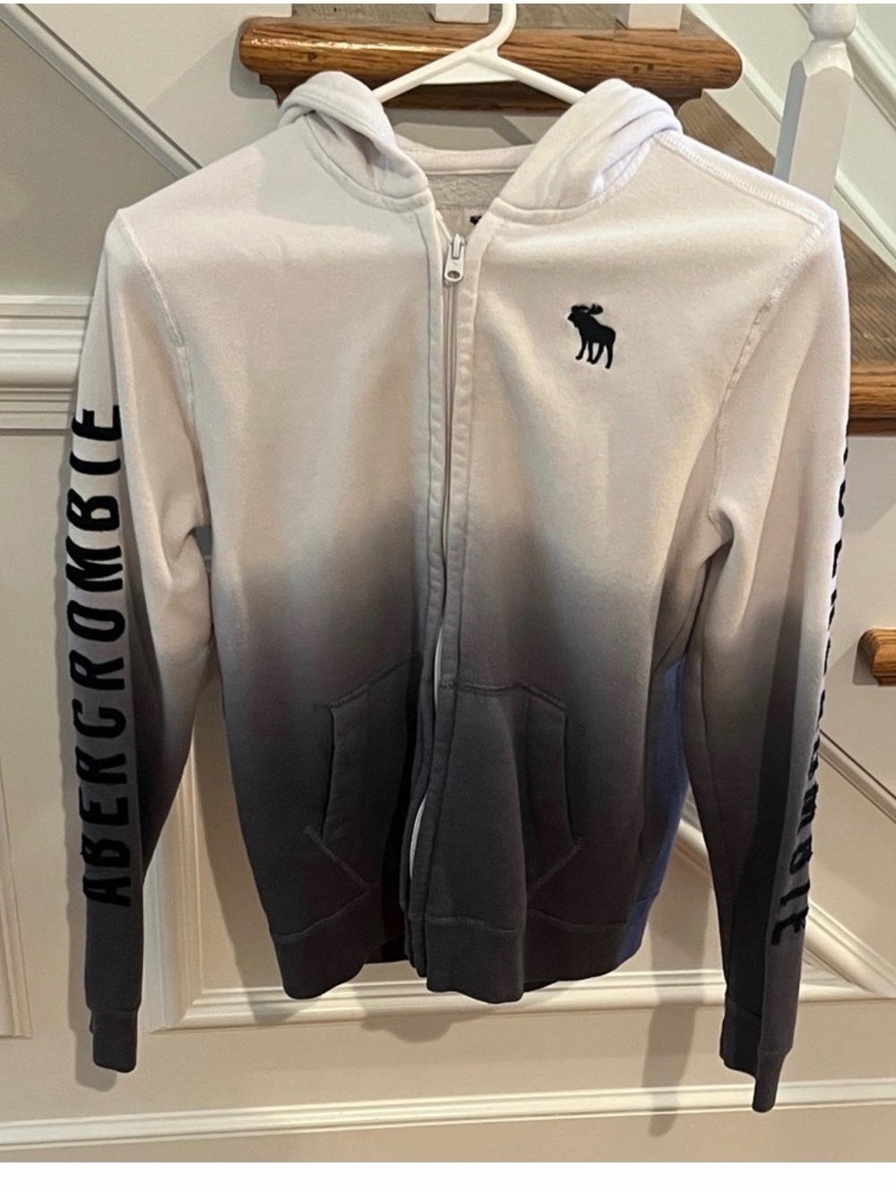 Abercrombie Kids Ombre Zip Hoodie - White to Gray - size 15/16